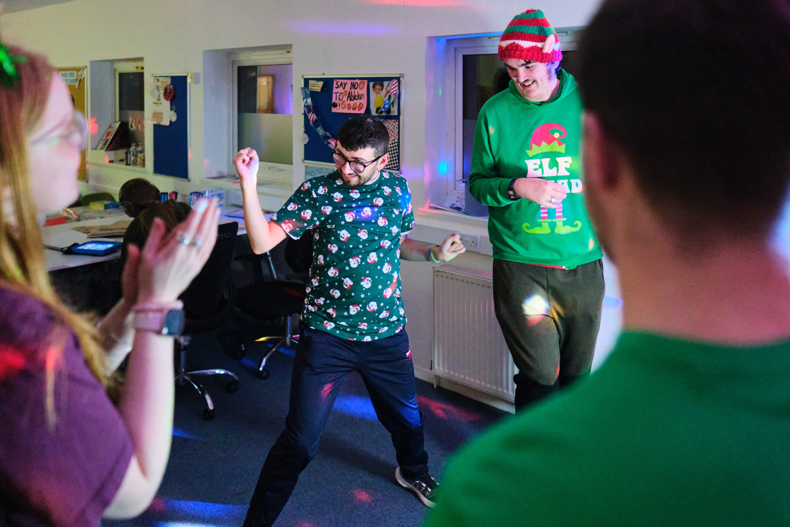 A young person dancing at the Amazing Futures Christmas disco in Eastbourne