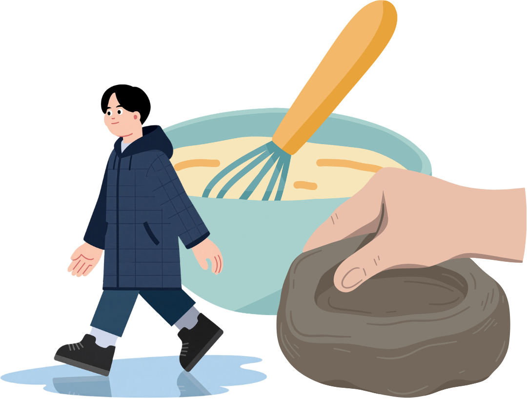 Baking, pottery and walking