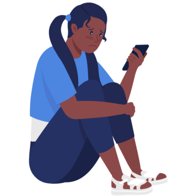 Young woman looking unhappily at her phone
