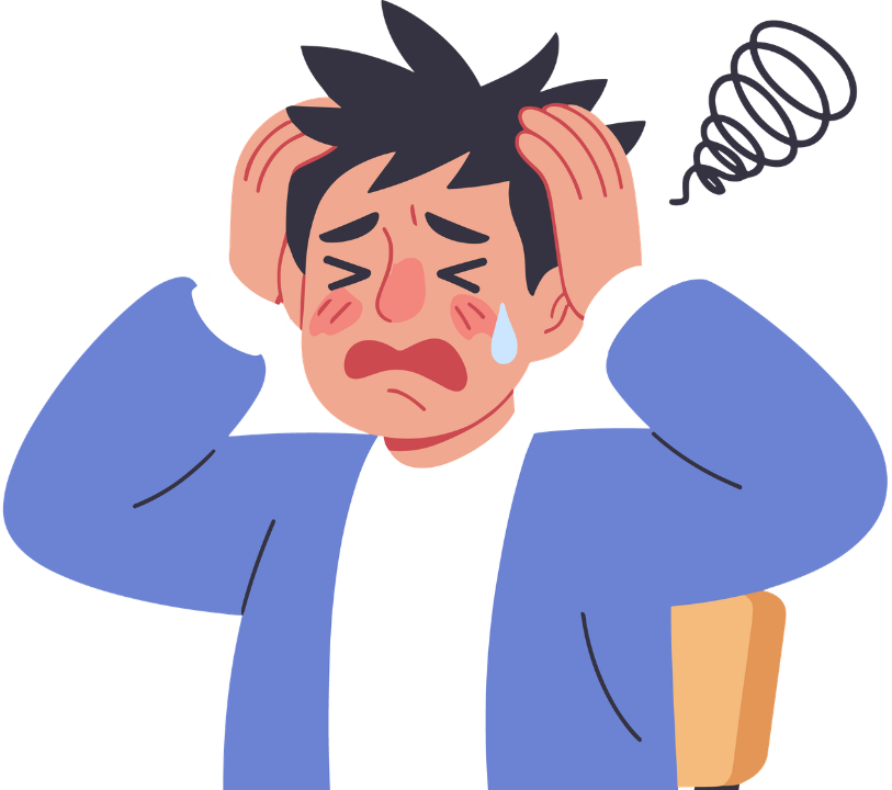 A young person having a meltdown, who looks very frustrated and upset.